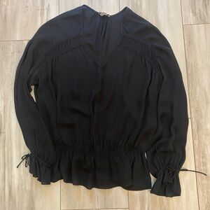 Joie Black Long Sleeve Chiffon Shirt with Ties & Ruching at Shoulder, size Small
